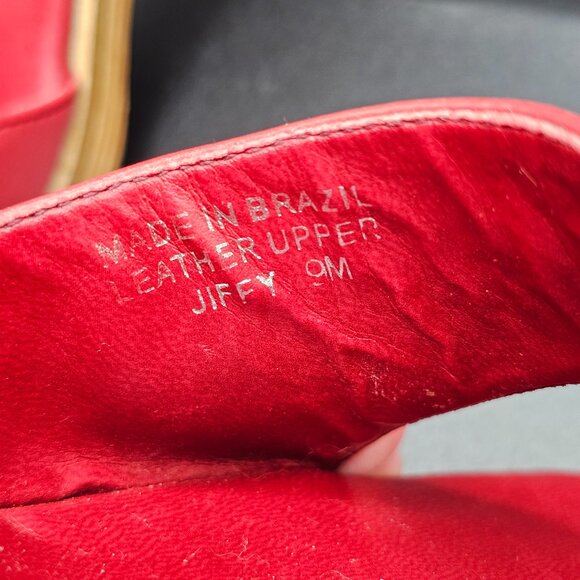 Vintage Two Lips Jiffy Cut-Out Wooden Sandals Red Leather Size 9 Made in Brazil - Picture 6 of 7